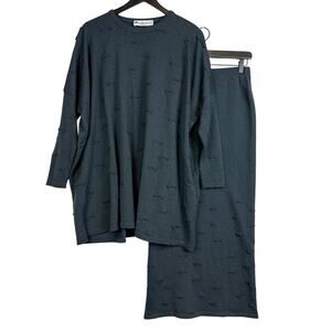 Manuelle Guibal Paris Wool Lagenlook Gray Skirt Sweater Oversized Set - Size 2 M